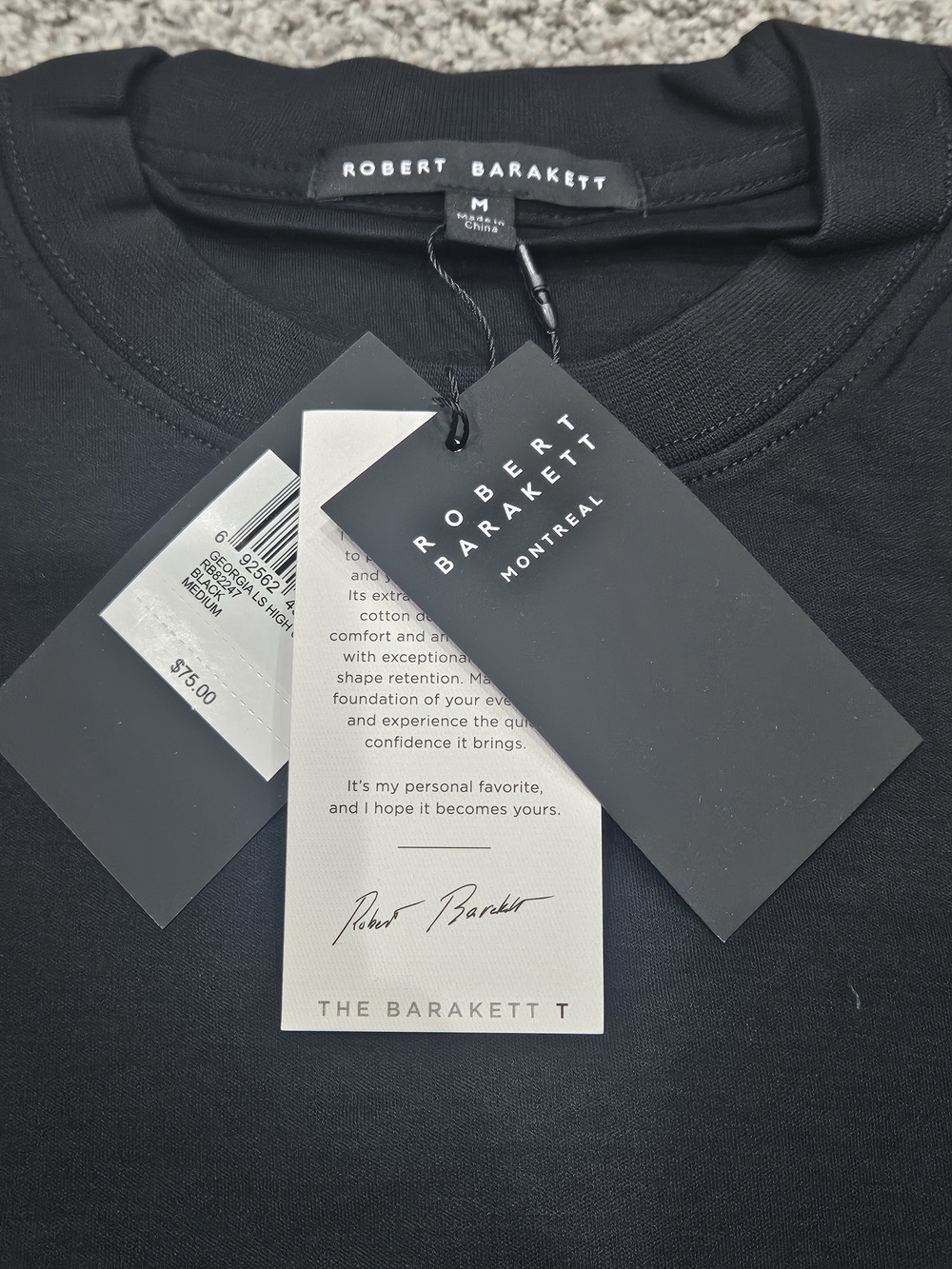 Robert Barakett Black Crewneck Long Sleeve T-Shirt with Branded Tags